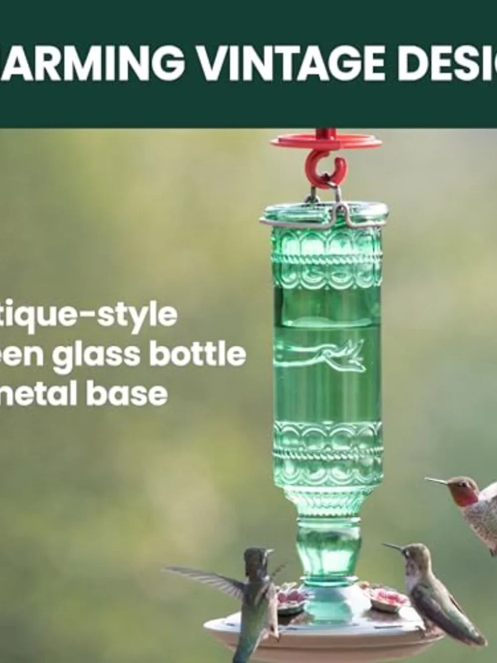 New Glass Bottle Hummingbird Feeder - Outdoor Garden Décor Humming bird Feeder
